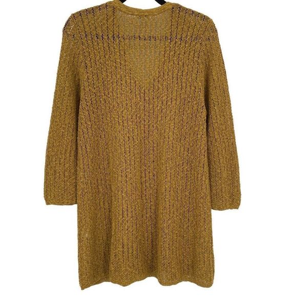 J. JILL TEXTURED OPEN STITCH V-NECK SWEATER GILDED COIN Large - Picture 1 of 9